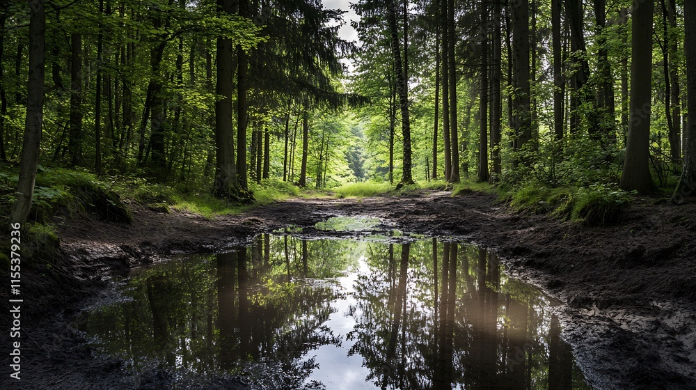 Serene Forest Reflection with Lush Greenery and Peaceful Pond in Tranquil Natural Setting : Generative AI Serene Forest Reflection with Lush Greenery and Peaceful Pond in Tranquil Natural Setting : Generative AI