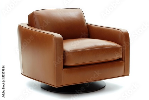 A stylish contemporary leather chair in tan color set against a smooth white backdrop, embodying sophistication, comfort, and clean design for modern interiors. photo