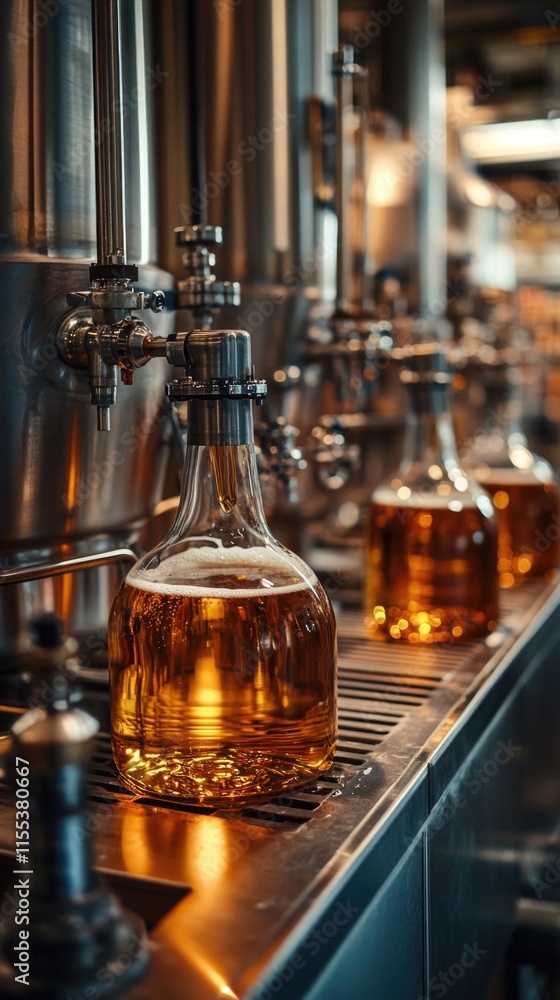 Crafting fine spirits with amber liquid in distillery setting mobile wallpaper 4K Crafting fine spirits with amber liquid in distillery setting mobile wallpaper 4K