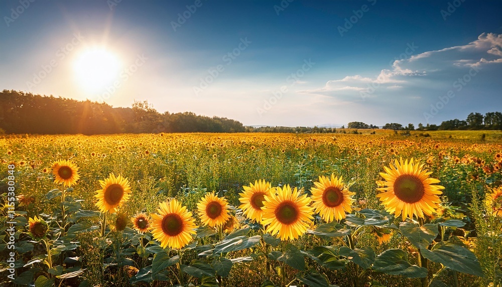 Fototapeta premium vivid yellow sunflower in field