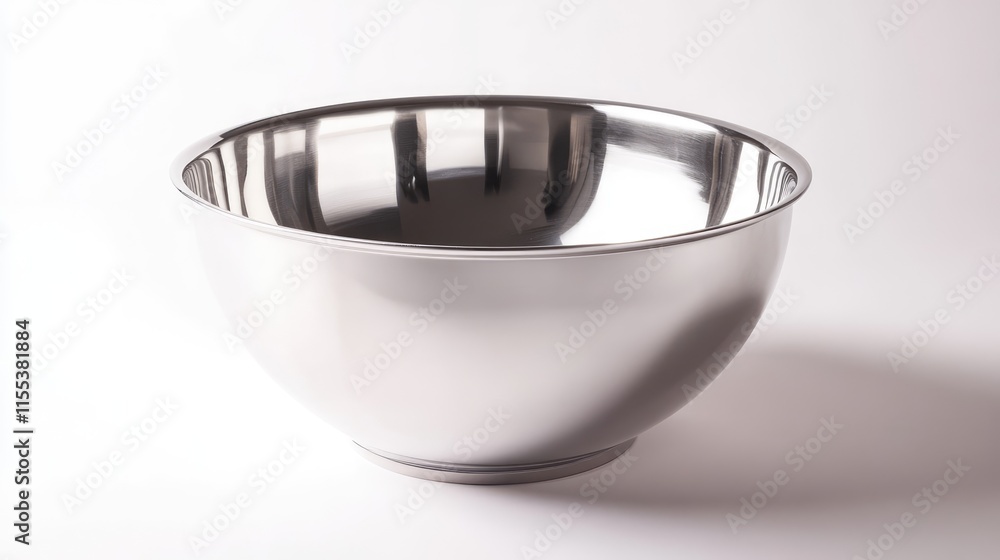 Stainless steel mixing bowl isolated on a white background designed for culinary and kitchenware advertising purposes Stainless steel mixing bowl isolated on a white background designed for culinary and kitchenware advertising purposes