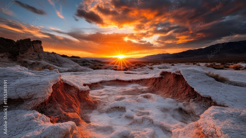 A breathtaking sunset over a rugged desert landscape, with dramatic skies showcasing vibrant orange and red hues, emphasizing the beauty of natural erosion. A breathtaking sunset over a rugged desert landscape, with dramatic skies showcasing vibrant orange and red hues, emphasizing the beauty of natural erosion.