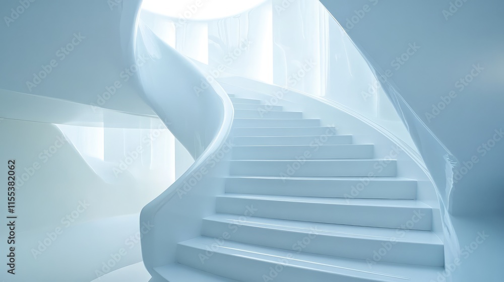 Fototapeta premium Spiral staircase in contemporary bright interior with minimalistic design and soft natural lighting showcasing modern architecture elegance