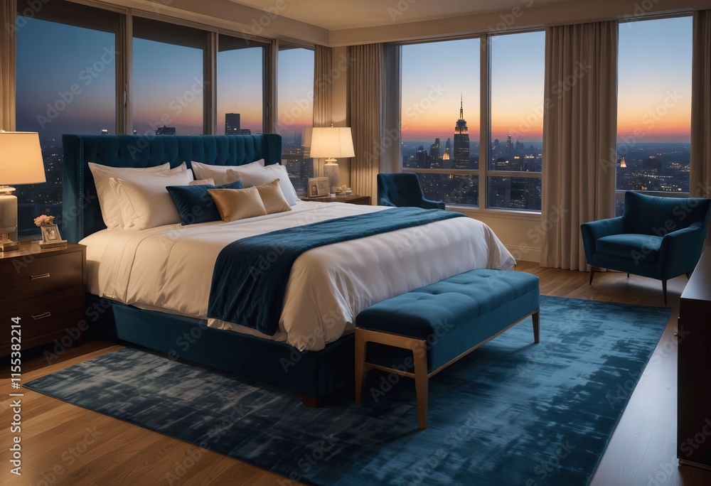 A Stunning King-Sized Bedroom Retreat Captured in Vibrant Contrast A Stunning King-Sized Bedroom Retreat Captured in Vibrant Contrast