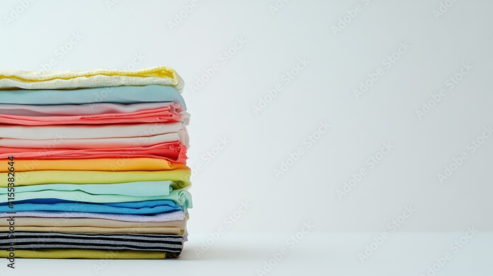 Vibrant stack of neatly folded bed sheets with soft pastel colors on a minimalist background ideal for showcasing home textile products