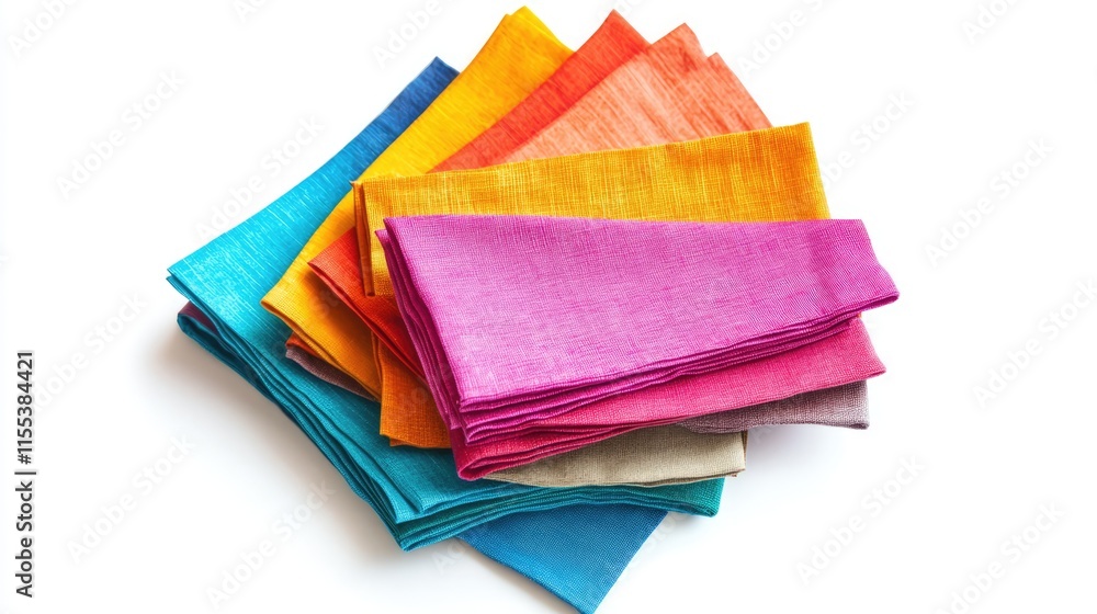 Colorful stack of paper napkins on white background ideal for design mockups and creative projects Top view flat lay arrangement Colorful stack of paper napkins on white background ideal for design mockups and creative projects Top view flat lay arrangement