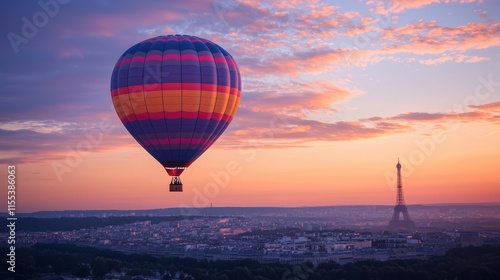 Hot Air Balloon over Paris at Sunrise
