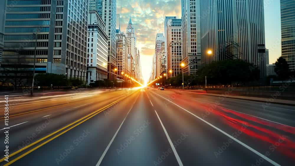 The photo captures the mesmerizing streaks of light created by passing cars and the soft glow of streetlights, illuminating the city streets in a dreamy and almost surreal way. The photo captures the mesmerizing streaks of light created by passing cars and the soft glow of streetlights, illuminating the city streets in a dreamy and almost surreal way.