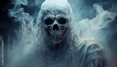 ghost skeleton within the smoke horror