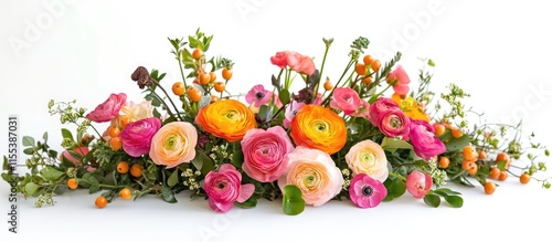 Vibrant spring floral arrangement featuring colorful ranunculus and seasonal blooms in a stunning unique design photo