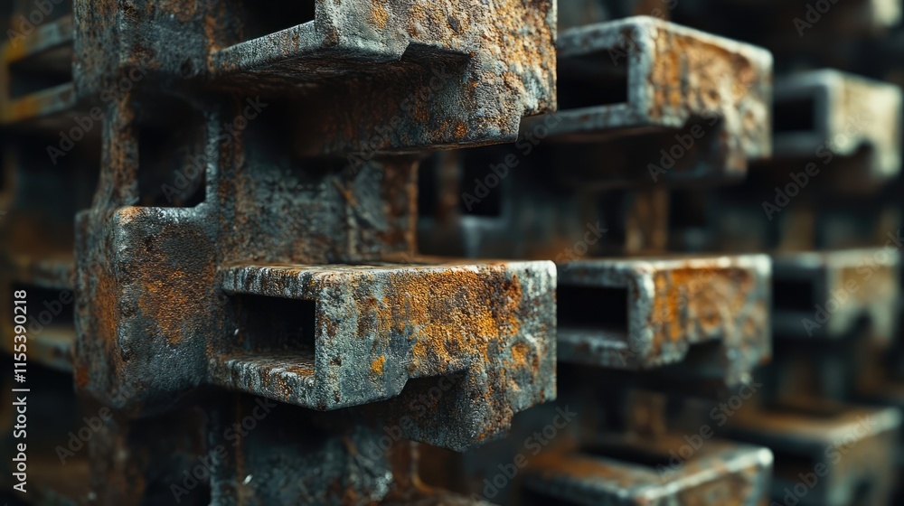 Rusty metal reinforcement bars stacked closely in an industrial setting showcasing weathered textures and abstract patterns in construction materials Rusty metal reinforcement bars stacked closely in an industrial setting showcasing weathered textures and abstract patterns in construction materials