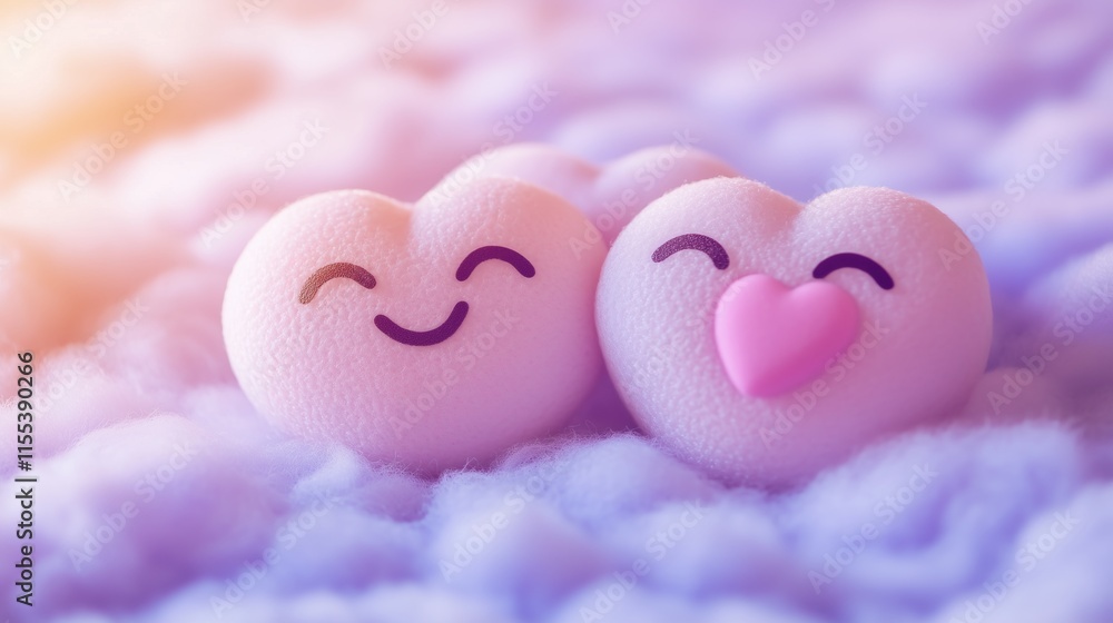 Fototapeta premium shimmering love emoji on a fluffy lavender background