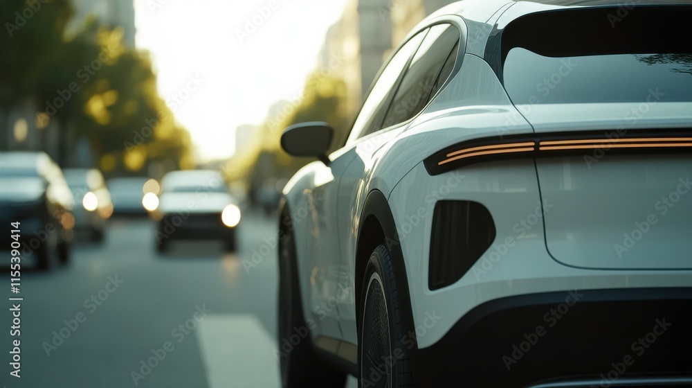 Autonomous Vehicle with Clean Lines on Urban Street Autonomous Vehicle with Clean Lines on Urban Street