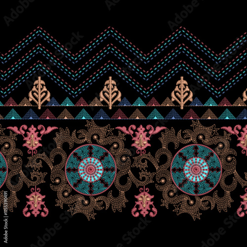 Embroidery border laces seamless patterns design for digital and textile print on fabric.