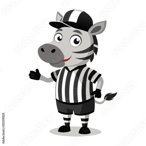 A zebra wearing a referee uniform and a black cap vector art illustration