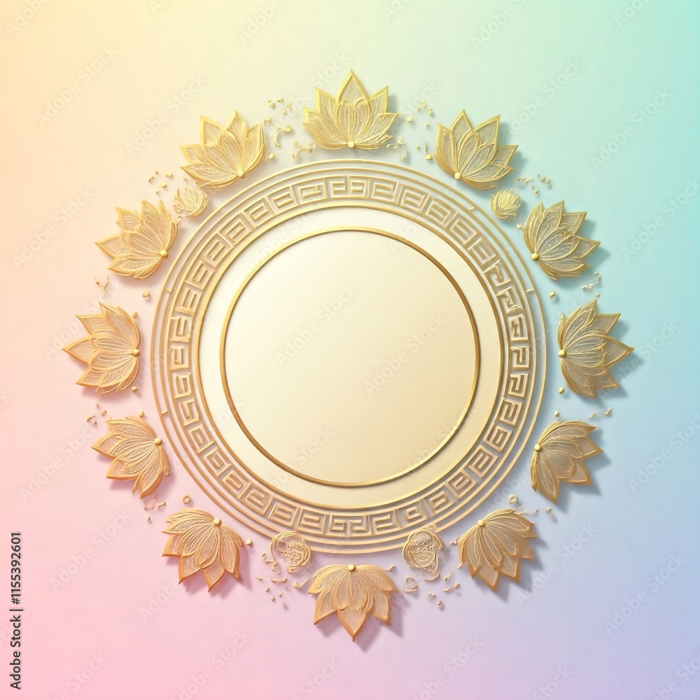 Lotus flower pattern in gold on a pastel background, symbolizing purity and harmony, with ample text space Lotus flower pattern in gold on a pastel background, symbolizing purity and harmony, with ample text space