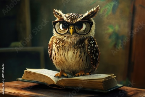 Wallpaper Mural A cartoon owl wearing glasses sits on a book. Torontodigital.ca