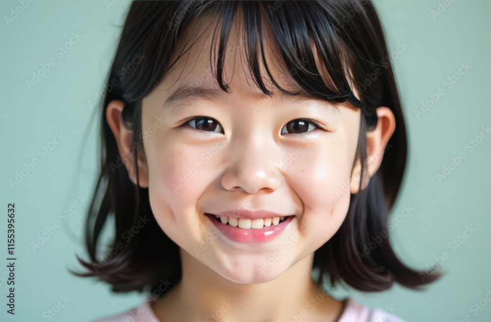Portrait of happy korean girl, airy cute shot on clean background Portrait of happy korean girl, airy cute shot on clean background