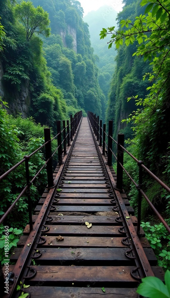 abandoned, rickety bridge spanning a deep chasm, solitude, metal abandoned, rickety bridge spanning a deep chasm, solitude, metal