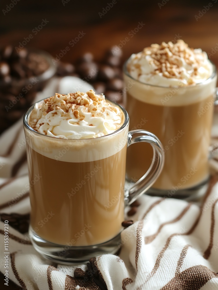 Delicious Hot Caramel Cappuccino with Whipped Cream in Elegant Glass Mug : Generative AI Delicious Hot Caramel Cappuccino with Whipped Cream in Elegant Glass Mug : Generative AI
