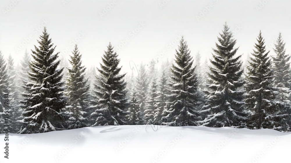 Obraz premium Serene Winter Forest with Snow Covered Evergreen Trees in Idyllic Landscape : Generative AI