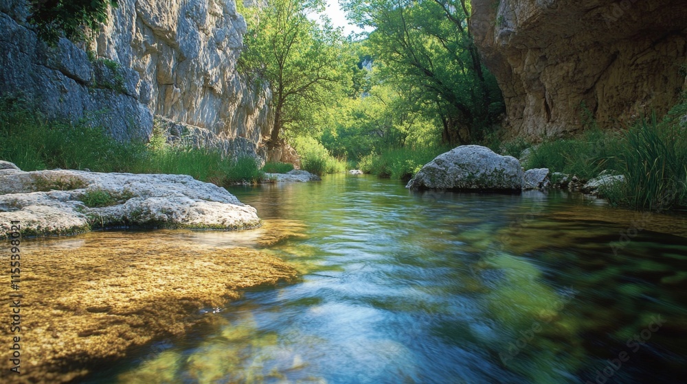 Naklejka premium Serene Mountain Stream Landscape