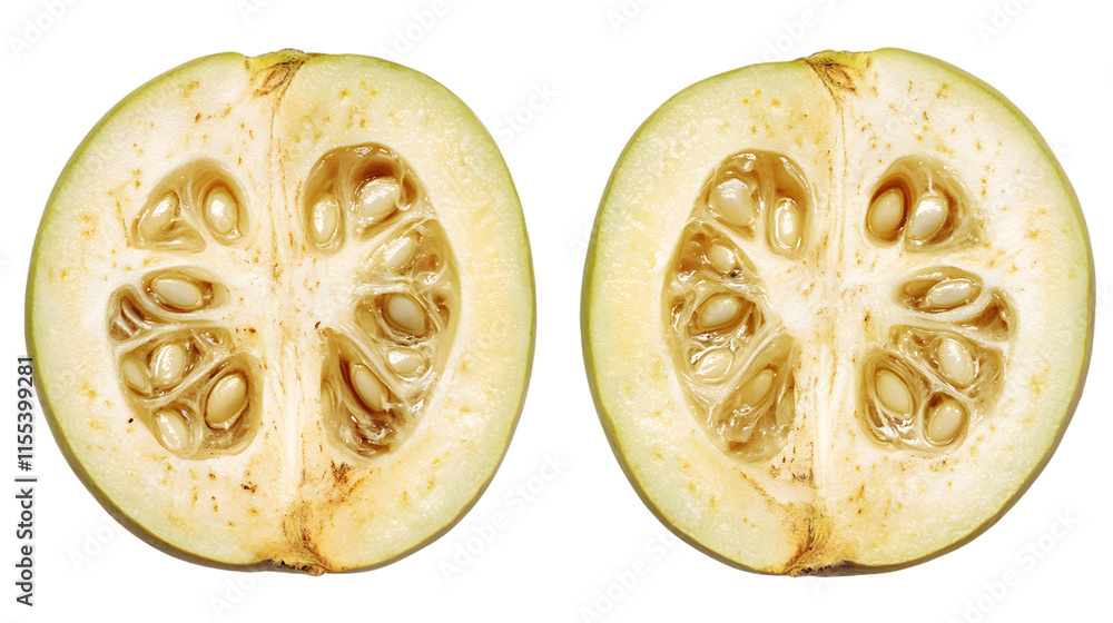 Cross-Section of Two Pale Yellow Fruits with Seeds Isolated On A White Background, PNG Transparent Cross-Section of Two Pale Yellow Fruits with Seeds Isolated On A White Background, PNG Transparent
