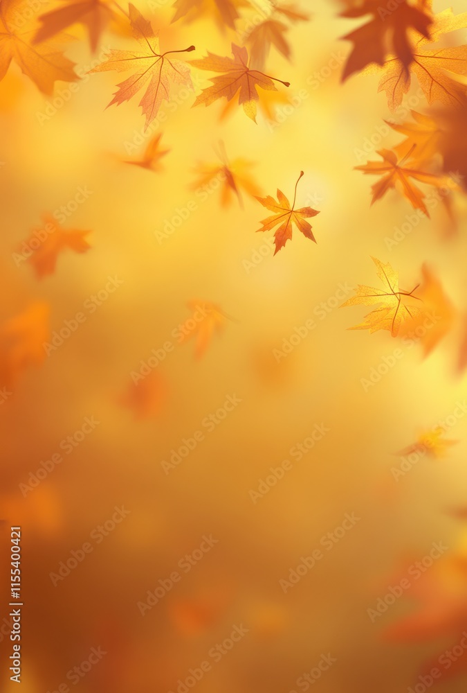 Beautiful autumn leaves falling against a soft golden background creating a warm and serene atmosphere ideal for seasonal imagery and nature-themed projects Beautiful autumn leaves falling against a soft golden background creating a warm and serene atmosphere ideal for seasonal imagery and nature-themed projects