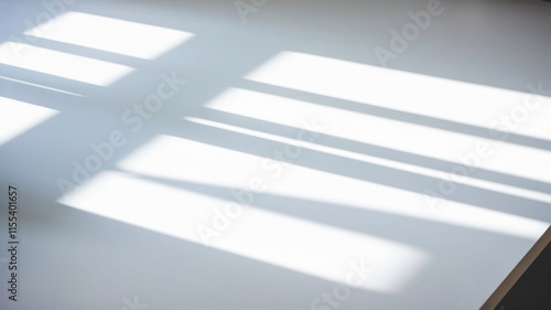 A Close-Up Shot of a Pristine White Desk Surface, Completely Empty Except for Subtle Natural Light Casting Soft Shadows, Highlighting the Simplicity and Elegance of the Minimalist Design in a Calm