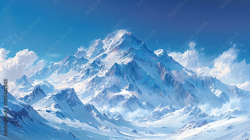 Snow-capped peaks under a clear sky Snow-capped peaks under a clear sky