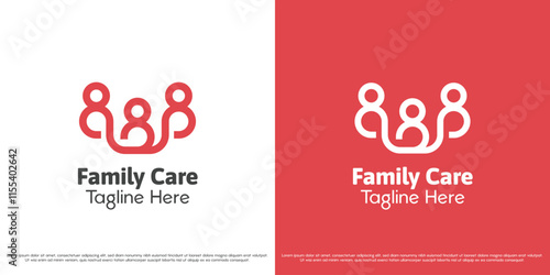Family care logo design illustration. Silhouette of family people mother father child blood family relationship hope. Simple icon symbol minimal abstract geometric harmony gentle maternal feminine.