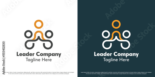 Business leader logo design illustration. Silhouette people leadership team work company finance career award people person foreman manager boss supervisor. Simple minimal linear line icon symbol.