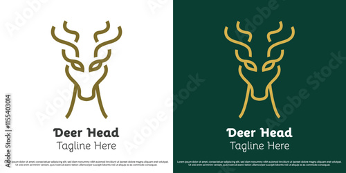 Deer antlers head logo design illustration. Wildlife animal silhouette zoo forest deer antelope fawn elk moose stag jungle outdoor gazelle hill. Simple minimal linear line vector icon symbol .