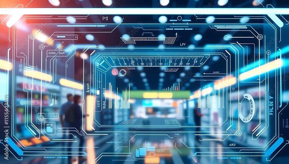 Futuristic Interface Overlay Shows People In A Modern Building Futuristic Interface Overlay Shows People In A Modern Building