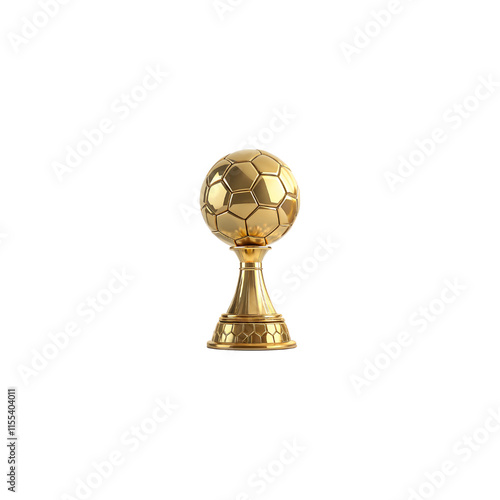 Golden football soccer ball trophy isolated on white background and transparent 