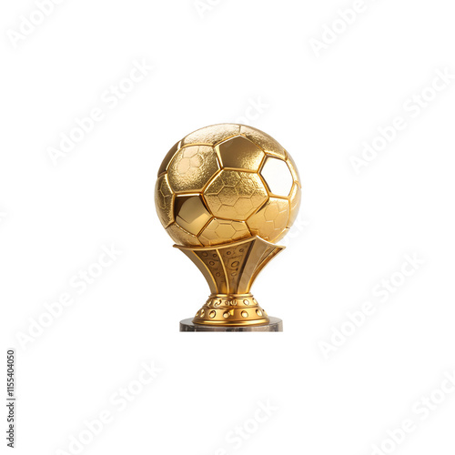 Golden football soccer ball trophy isolated on white background and transparent 