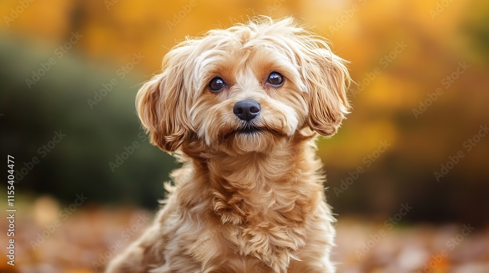 Adorable Fluffy Dog in Autumn Leaves with Bright Golden Background : Generative AI Adorable Fluffy Dog in Autumn Leaves with Bright Golden Background : Generative AI
