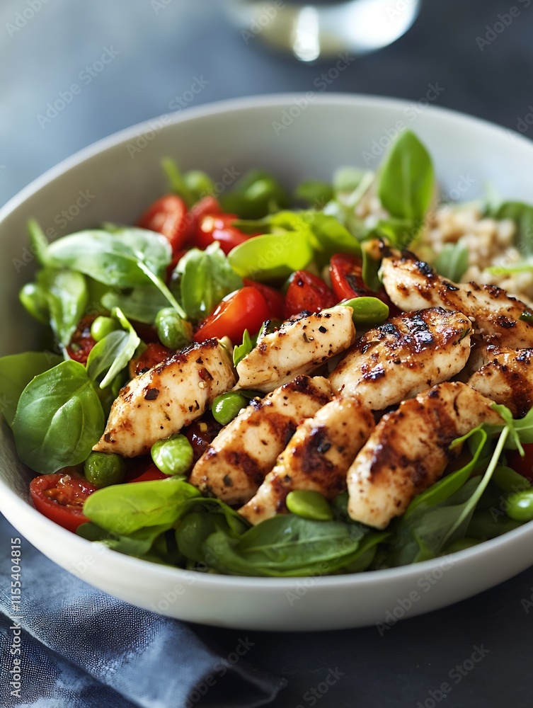Healthy Grilled Chicken Salad with Fresh Spinach and Colorful Vegetables in a Bowl : Generative AI Healthy Grilled Chicken Salad with Fresh Spinach and Colorful Vegetables in a Bowl : Generative AI