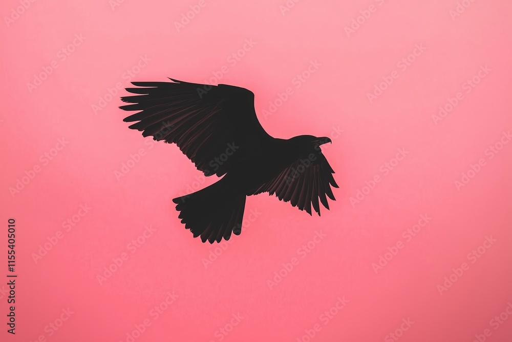 Fototapeta premium A single bird silhouette flying against a muted pastel sky.