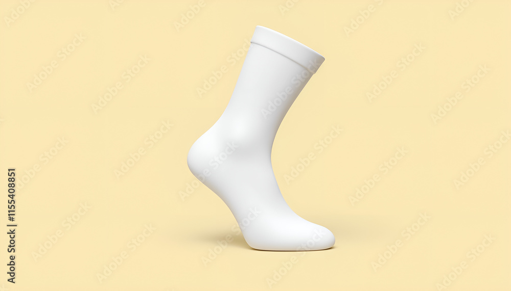 3D mockup of white sock on pale yellow background 3D mockup of white sock on pale yellow background