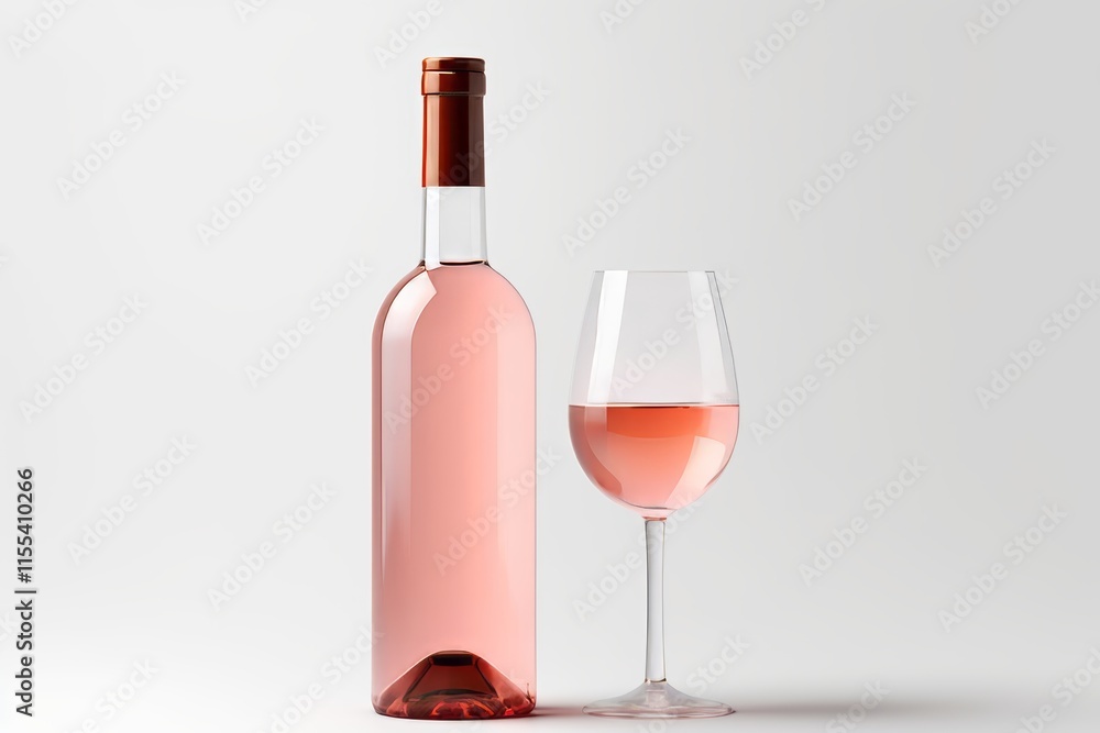 Front view mockup of a blank rose wine bottle isolated on a white background for design use Front view mockup of a blank rose wine bottle isolated on a white background for design use