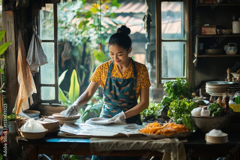 maid cleaning table during household job, Generative AI maid cleaning table during household job, Generative AI