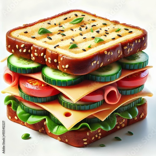 3D Sandwich on White Background photo