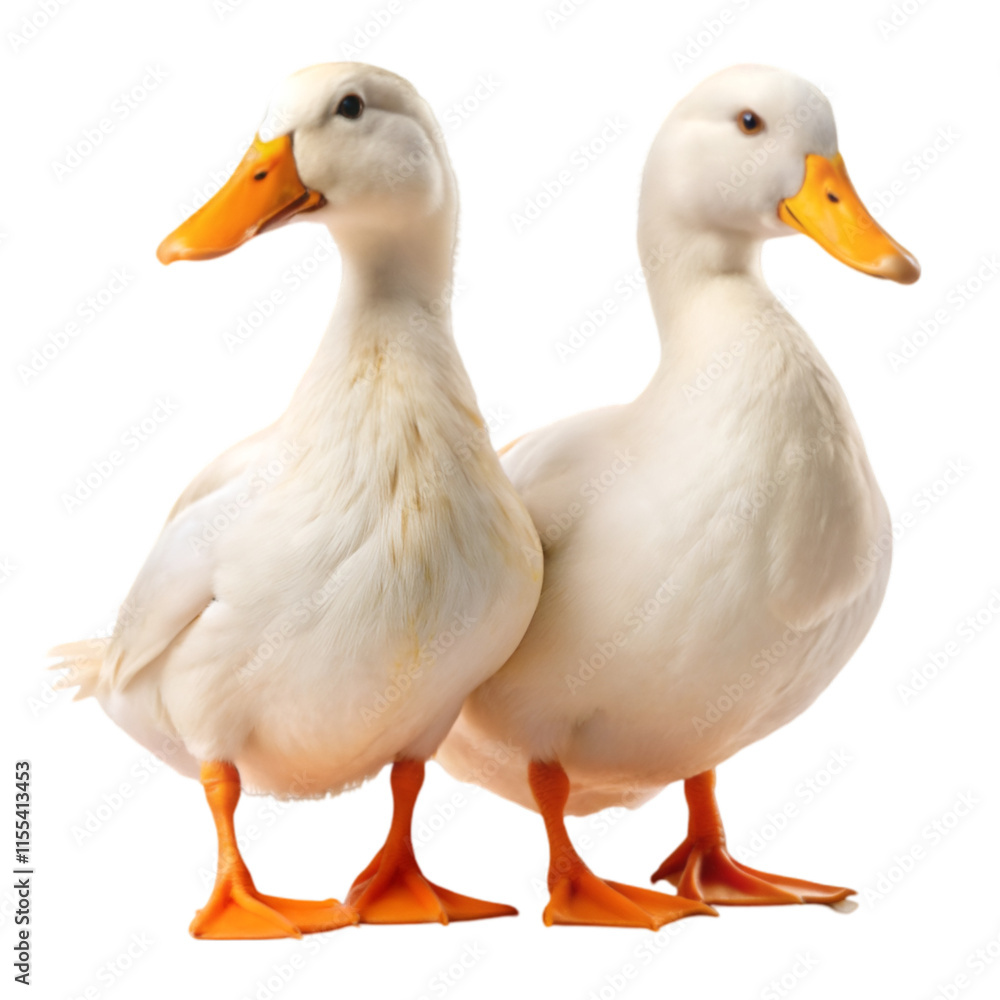 Couple of white domestic duck isolated on transparent background Couple of white domestic duck isolated on transparent background