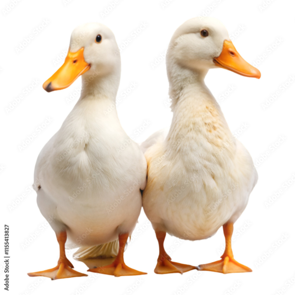 Couple of white domestic duck isolated on transparent background Couple of white domestic duck isolated on transparent background