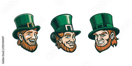 Vector Leprechaun Faces Expressing Different Emotions for St. Patrick's Day Celebration