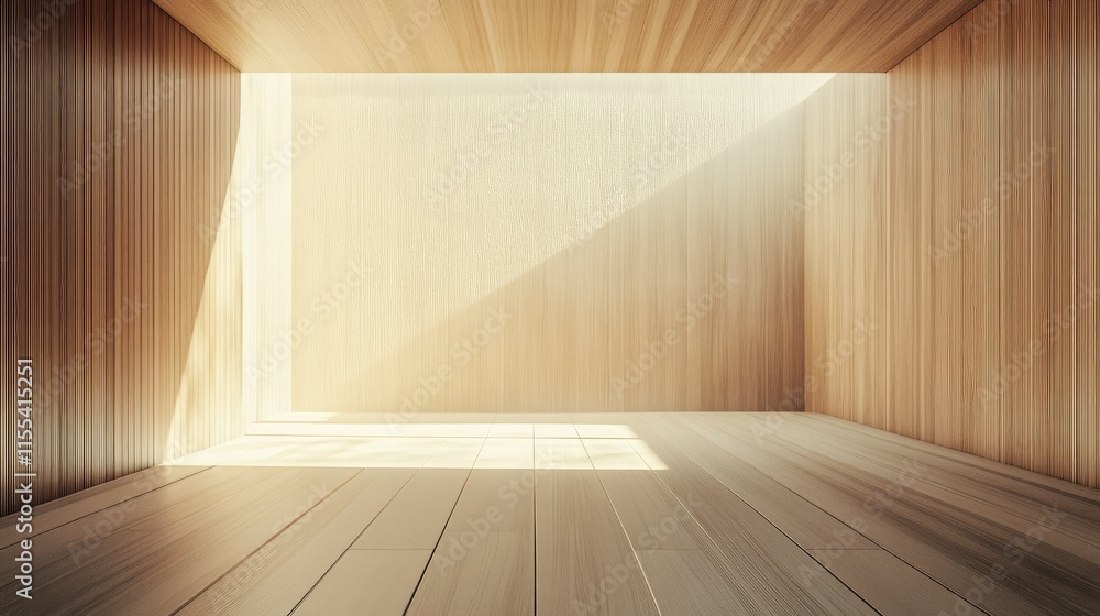 A minimalist sauna room with warm wood textures and soft sunlight streaming through, ideal for serene relaxation A minimalist sauna room with warm wood textures and soft sunlight streaming through, ideal for serene relaxation