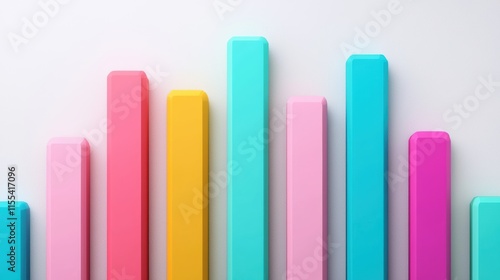 Pastel-colored vertical bars of different heights create a visual representation of growth, progress, and positive trends against a clean white backdrop