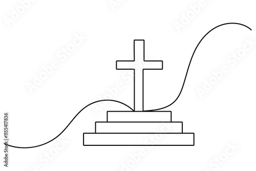 Christian three cross icon continuous one line art drawing of white background 