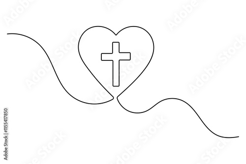 Christian three cross icon continuous one line art drawing of white background 